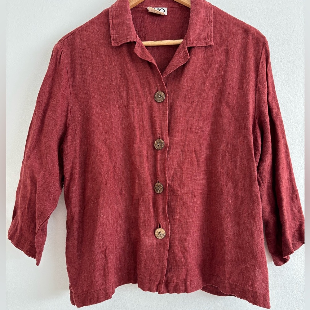 Clio Petites Burgundy Linen Blouse - Picture 4 of 6